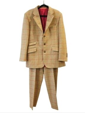 Gieves & Hawkes Savile Row Tweed Suit 42R Wool Windowpane See Measurements